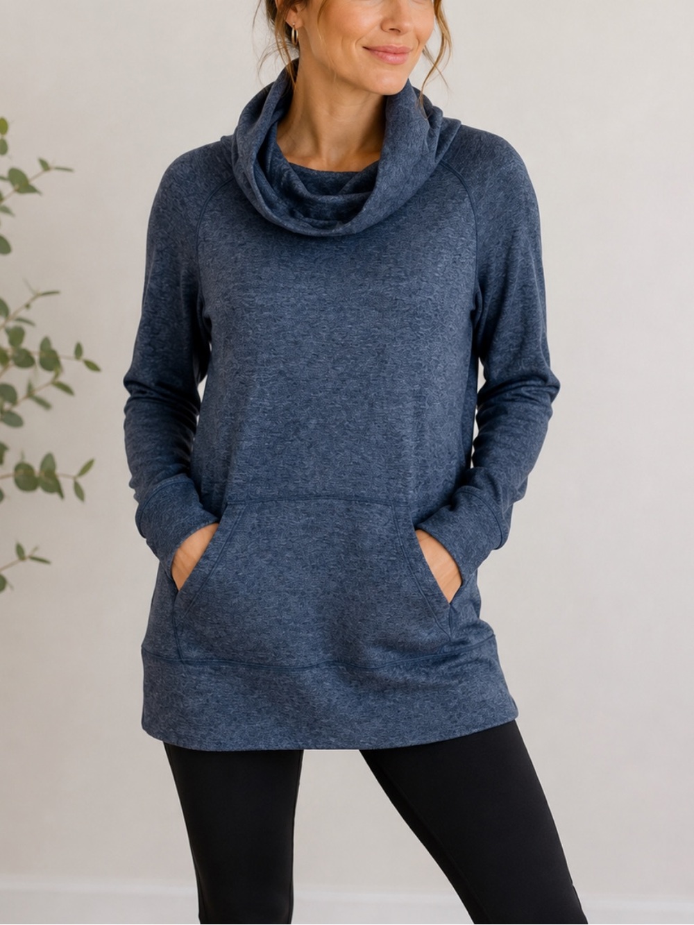 Lou & Grey Heather Gray Funnel Neck Kangaroo Pocket Banded Waist Size XS
